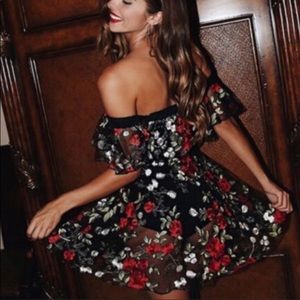Lovers + Friends Erica Sheer Embroidered  Dress S